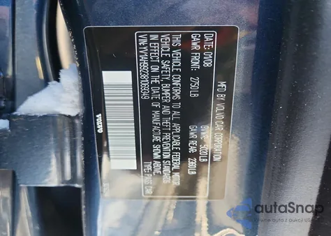 2008 Volvo S80 T6 Turbo из США, поврежденный, VIN YV1AH992381069349